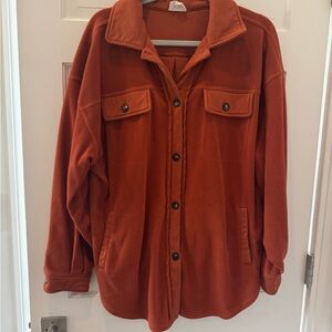 Orange Button-Up Fleece Jacket